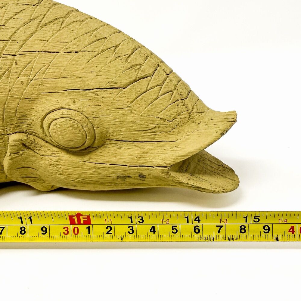 Hand Carved Wood Fish Sculpture 15” Primitive Folk Art Rustic Coastal Decor - Picture 7 of 8